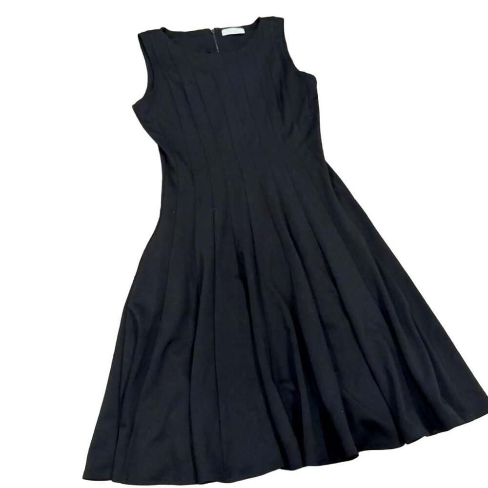 Calvin Klein Black Sleeveless Seamed Pleated Fit and Flare Dress